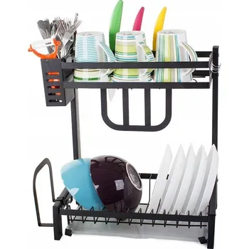 Odkapávač na nádobí Odkapávač na nádobí, dvoupatrový, černý kov, 40 cm, organizér
