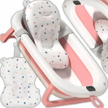 koupací vanička SKLÁDACÍ VANIČKA PRO DĚTI A MIMINKA S PROTISKLUZOVÝM POLŠTÁŘKEM A TEPLOMĚREM