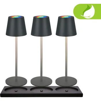 Lampička BRILONER Cilano 3ks RGBW stolní bezdrátová lampa, vč. nabíjecí základny, IP44, antracit - BRILO BRILO 7517035