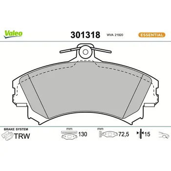 Brzdová destička Sada brzdových destiček, kotoučová brzda VALEO 301318