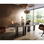 DELIFE Jídelní stůl Edge oválný 315x150 keramika Laminam®Emperador Extra Lucidato tmavě hnědá pilíř nerezová ocel grafit