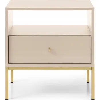 Noční stolek Béžový noční stolek do ložnice Linea MS54 / Pískově béžová + zlatý rám