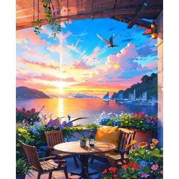Obraz DIAMANTOVÁ MOZAIKA DŮM SVÍTÁNÍ NA PATIO 30X40 CM