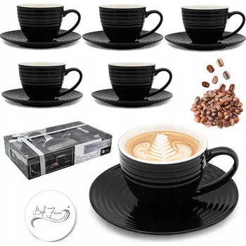 Sada 6 šálků s podšálky Bella Fiore 220 ml, černé