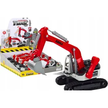 autíčko Pásový bagr bílo-červený s kovovou lžící