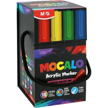 Popisovač M&G MOCALO Acrylic Marker 2 mm - sada 16 barev