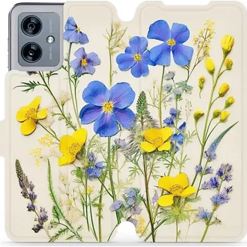 Pouzdro na mobilní telefon Flipové pouzdro Mobiwear - Motorola Moto G54 5G / Moto G54 5G Power Edition - VP41S Modré a žluté kvítky - VÝPRODEJ (Knížkové flip pouzdro, obal, kryt na mobil Motorola Moto G54 5G / Moto G54 5G Power Edition - VP41S Modré a žluté kvítky, materiál Umělá)