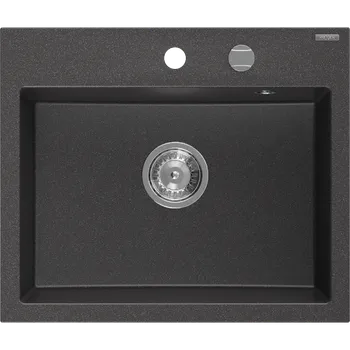 Granitový dřez Mexen Oscar, 1-komorový granitový dřez 580x490x205 mm, černá skvrnitá, 6519581000-76