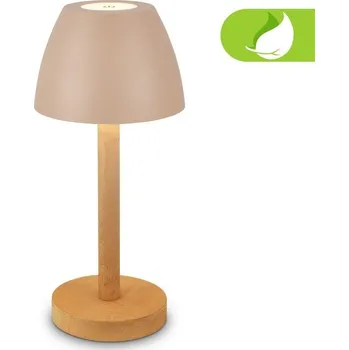 Lampička BRILONER Serina Wood stolní lampa - 2,5W, 200lm, bezdrátová, LED, dotykový vypínač, IP44, stmívatelná, béžová/dřevo - BRILO BRILO 7661011