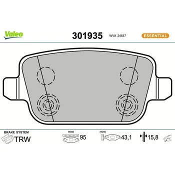 Brzdová destička Sada brzdových destiček, kotoučová brzda VALEO 301935