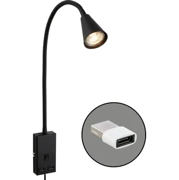 Nástěnné svítidlo BRILONER Justra lampa na čtení, nastavitelná, 2x USB porty, černá - BRILONER BRI 2175015