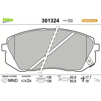 Brzdová destička Sada brzdových destiček, kotoučová brzda VALEO 301324
