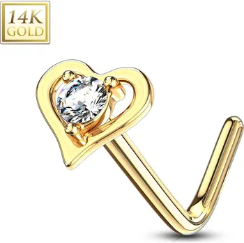 Piercing Šperky4U Zlatý piercing do nosu srdíčko - čirý zirkon, Au 585/1000 - ZL01193C-YG