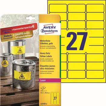 Kancelář Odolné etikety 63,5 x 29,6 mm, 8 listů A4, žlutá L6105-8