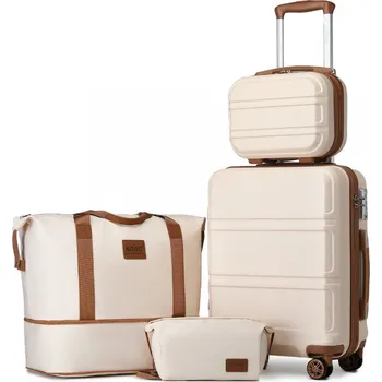 Módní doplněk KONO Sada 2 ABS kufrů s víkendovou a kosmetickou taškou - tmavě béžová a hnědá K1871-EA2212