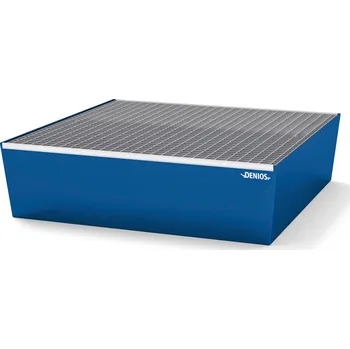 Záchytná vana z oceli, pro 4 sudy, 440 litrů, 1240 x 1210 x 330 mm, plochá konstrukce, mřížový rošt