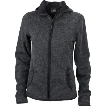 pracovní mikina James & Nicholson Mikina JN 588 s kapucí, na zip, fleecová, dámská COT020588l7205-blue melang 2XL Melír modrá/černá