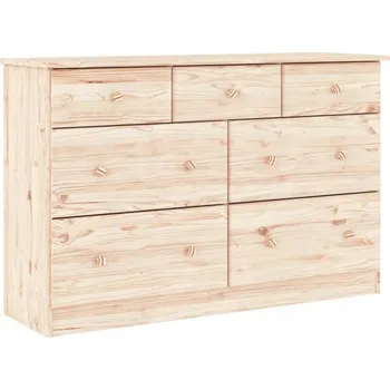 Komoda Dřevěná komoda ALTA se 7 zásuvkami, borovice, 112 x 35 x 73 cm