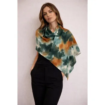 Šátek Dámský šátek 85 x 175 cm batika hnědozelený