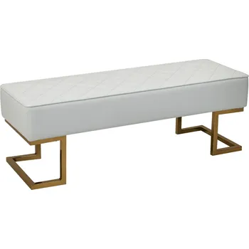 HOMCOM Lavice do ložnice lavice do truhly lavice do postele lavice do obývacího pokoje imitace kůže kov bílá + zlatá 120 x 43 x 42 cm