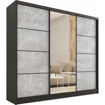 Šatní skříň Šatní skříň HARAZIA 200 se zrcadlem, černý mat/beton