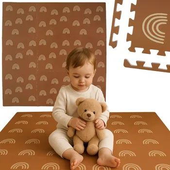 Humbi pěnová podlahová rohož 180x180 Velké voděodolné bezpečné pěnové puzzle 9 ks hnědé oblouky duha