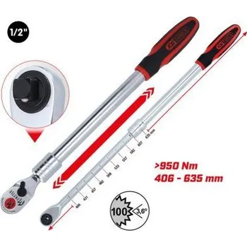 KS Tools 935.1285 Přepínací teleskopická ráčna 1/2" Monster, 100 zubů