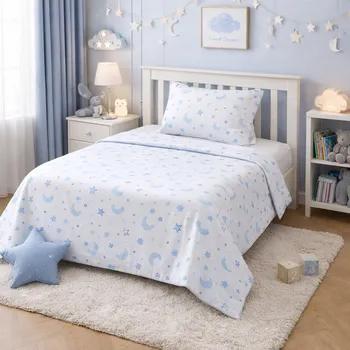 Povlečení Dětské bavlněné povlečení, jednolůžko - Modrý Měsíček a hvězdičky