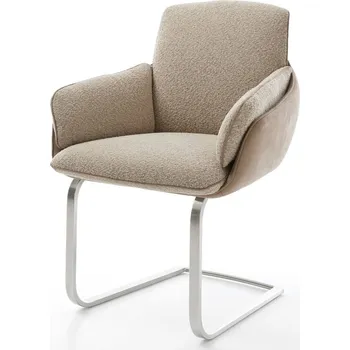 Jídelní židle DELIFE Jídelní židle Luan-Flex s područkami kombinace materiálů tmavě béžová jídelní židle plochá nerezová ocel