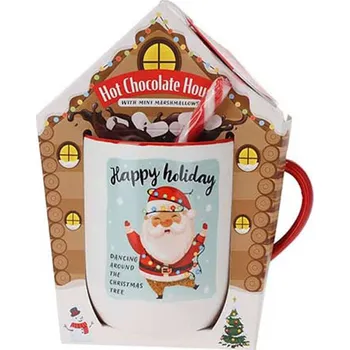 Hrnek Santův dům s horkou čokoládkou, cukrátkem a marshmallows