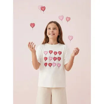 Oblečení a móda Sinsay - Bavlněné oversize tričko s potiskem - krémová - 295GW-01X - 295GW-01X-146