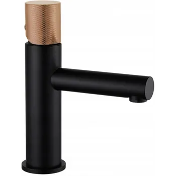 Vodovodní baterie Mexen ELBA ONE - umyvadlová baterie s designovým ovládáním, Černá-Růžové-zlato, 74101-76