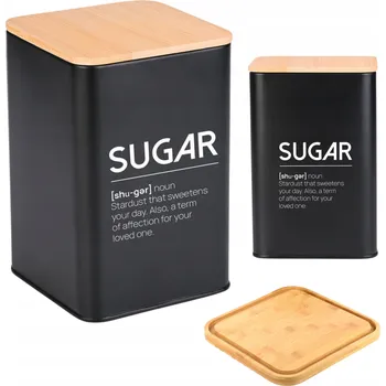 Dóza na potraviny Kovová dóza na cukr s víkem a nápisy, černá