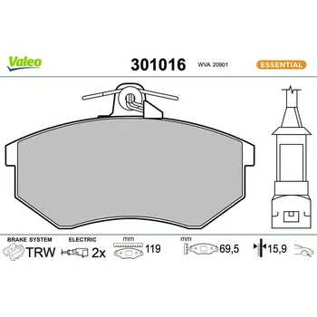 Brzdová destička Sada brzdových destiček, kotoučová brzda VALEO 301016