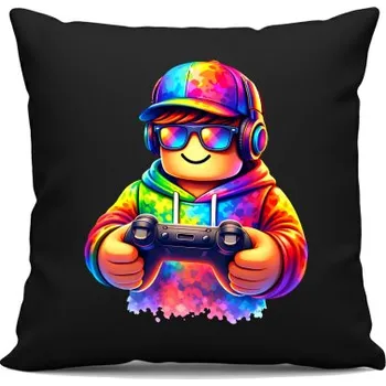 Žertovný předmět Hráč – pro fanoušky hry Roblo - černý polštář s potiskem- Tričkový.cz