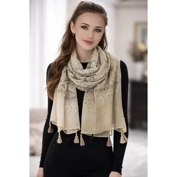 Šátek Dámský šátek 90 x 200 cm květinky - béžovošedý