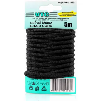 Šňůra na prádlo VTC Oděvní šňůra 5 m na kartě - 54 černá
