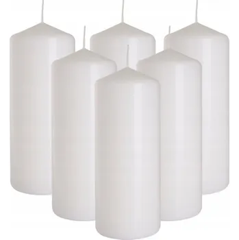Svíčka SADA 6 STOLNÍCH SVÍČEK VÁLEC KLASICKÁ SVÍČKA 15 cm 48 h BÍLÁ