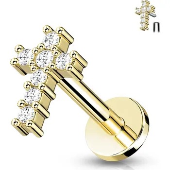 Piercing Šperky4U Labreta / cartilage piercing - křížek - LB0034GD-1208