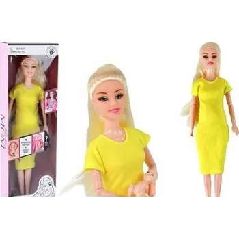 Panenka Baby Panenka Těhotná maminka miminko Dlouhé blond vlasy Žluté Šaty