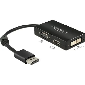 Video kabel Delock Adaptér Displayport 1.1 samec > VGA / HDMI / DVI samice pasivní černý