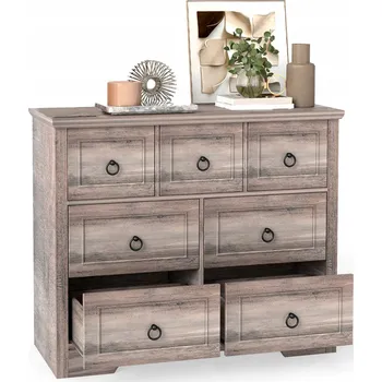 Komoda Šedá komoda se 7 zásuvkami z MDF do ložnice, obývacího pokoje