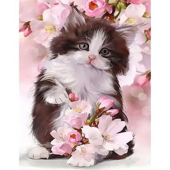 Obraz DIAMANTOVÁ VÝŠIVKA KVĚTINY KOČKA KOTĚ MOZAIKOVÁ SADA 5D