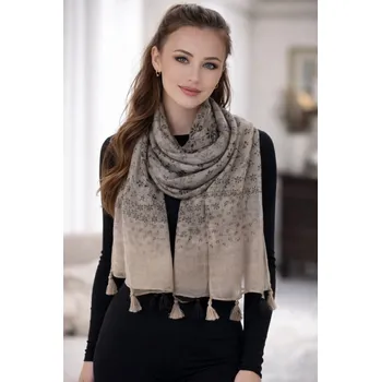 Šátek Dámský šátek 90 x 200 cm květinky - béžový