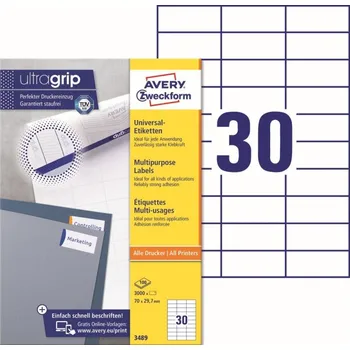 Samolepící etiketa Samolepící etikety Ultragrip 70 x 29,7 mm, 100 listů A4 3489