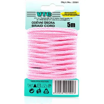 Šňůra na prádlo VTC Oděvní šňůra 5 m na kartě - 14 světle růžová