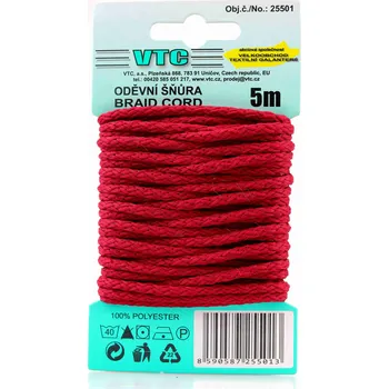 Šňůra na prádlo VTC Oděvní šňůra 5 m na kartě - 11 tmavě červená