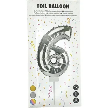 Balónek Fóliový balónek s číslem 6, stříbrný, 36 cm
