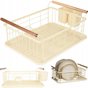 Organizace kuchyně ODKAPÁVAČ NA NÁDOBÍ stojan na nádobí, talíře a příbory, béžový