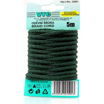 Šňůra na prádlo VTC Oděvní šňůra 5 m na kartě - 38 tmavě zelená